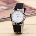 Girls Fashion Leather Floral Quartz Wrist Watch